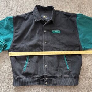 NEWNES Mens Black Teal Colorblock Denim‎ Jacket Size Large